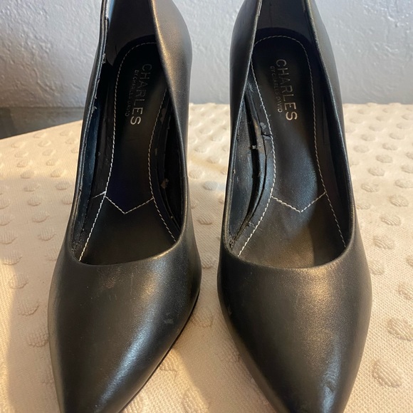 CHARLES by Charles David Black Leather Stiletto Heels - Picture 2 of 16